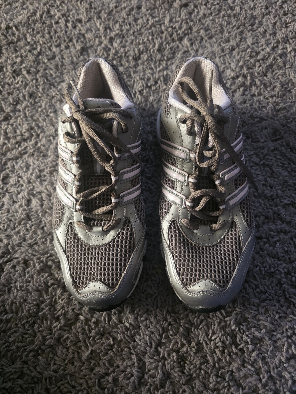 adidas Girls Gray Athletic Sneakers with Pink Stripes